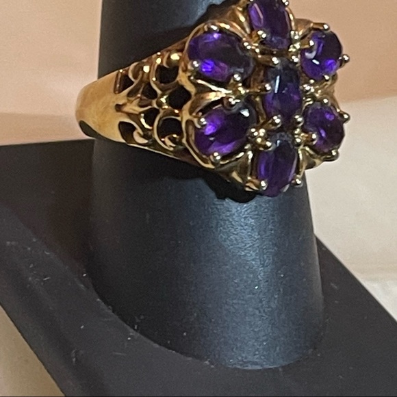 🍇Fabulous Vintage Style 14k Gold Over Silver Filigree Amethyst Flower Ring! - Picture 4 of 15